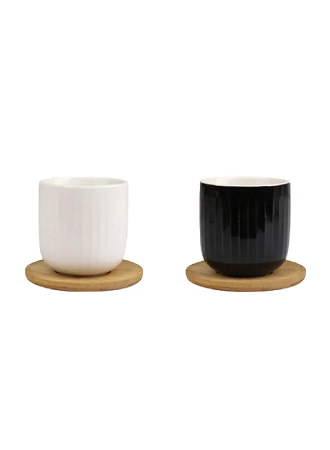 Bien Servi 2-Piece Coffee Mug with Bamboo Saucer Black and White 220 ml KRJYD1406