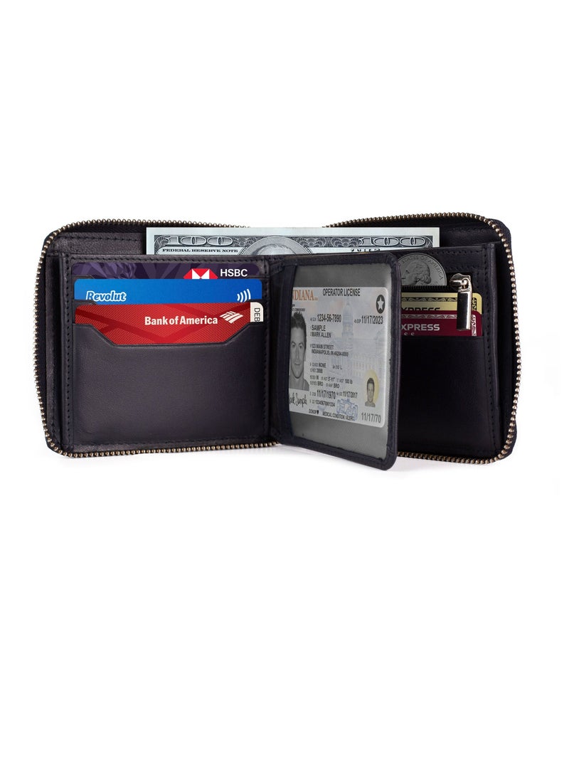 SKENZBI Zipper Wallet for Men Genuine Leather Bifold  Multi Card Holder Rfid Protected Blue - Image 4