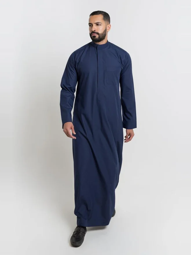 ALSHIAKA Men Classic Summer Thobe, Blue - 59inches