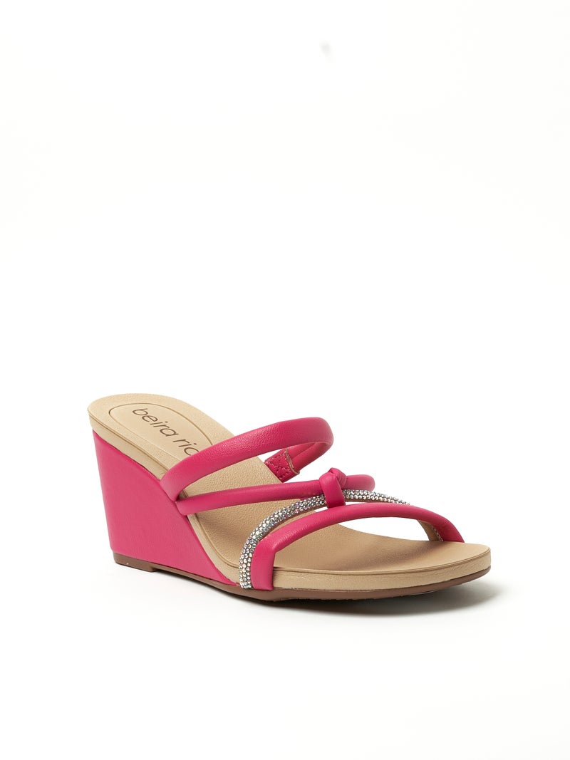 BEIRA RIO Wedge Sandals for Ladies – PINK Sandals with Slip On | Comfortable PU Upper & TPR Sole - Image 1