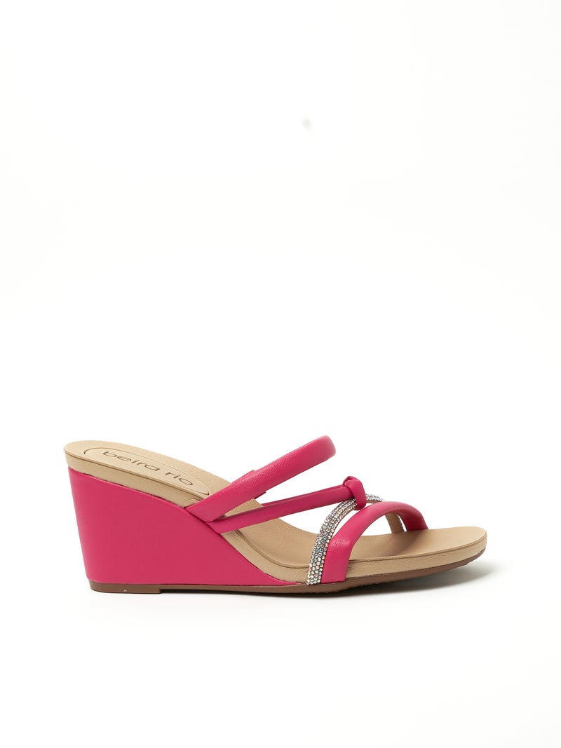BEIRA RIO Wedge Sandals for Ladies – PINK Sandals with Slip On | Comfortable PU Upper & TPR Sole - Image 2