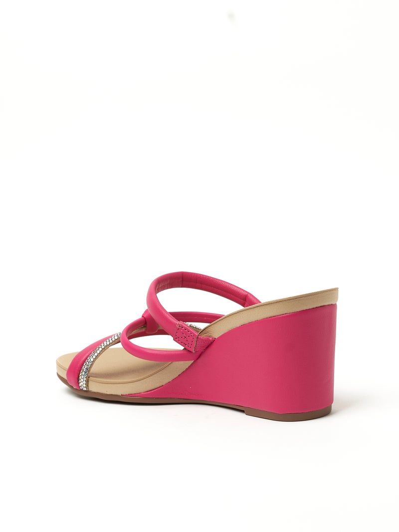 BEIRA RIO Wedge Sandals for Ladies – PINK Sandals with Slip On | Comfortable PU Upper & TPR Sole - Image 3