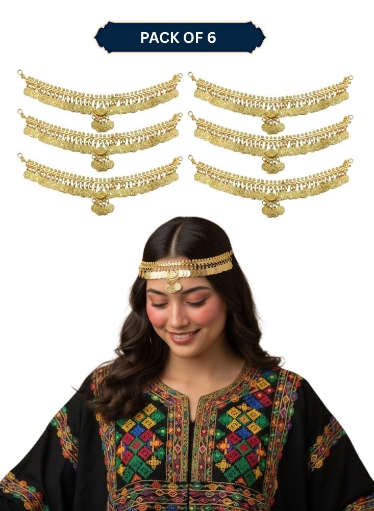 ARFA Asiri Traditional Gold Head Jewelry for Women – Saudi Foundation Day Heritage Headpiece with Coin Detailing, Classic Asiri Hair Ornament to Style with Jalabiya and Cultural Dresses (Pack of 6) - Image 1
