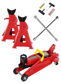 RENOVO 2 Ton Hydraulic Floor Jack with 3 Ton Jack Stand 4 Way Cross Car Tubeless Wheels Repair Kit  Power Wheel Wrench  - Image 1