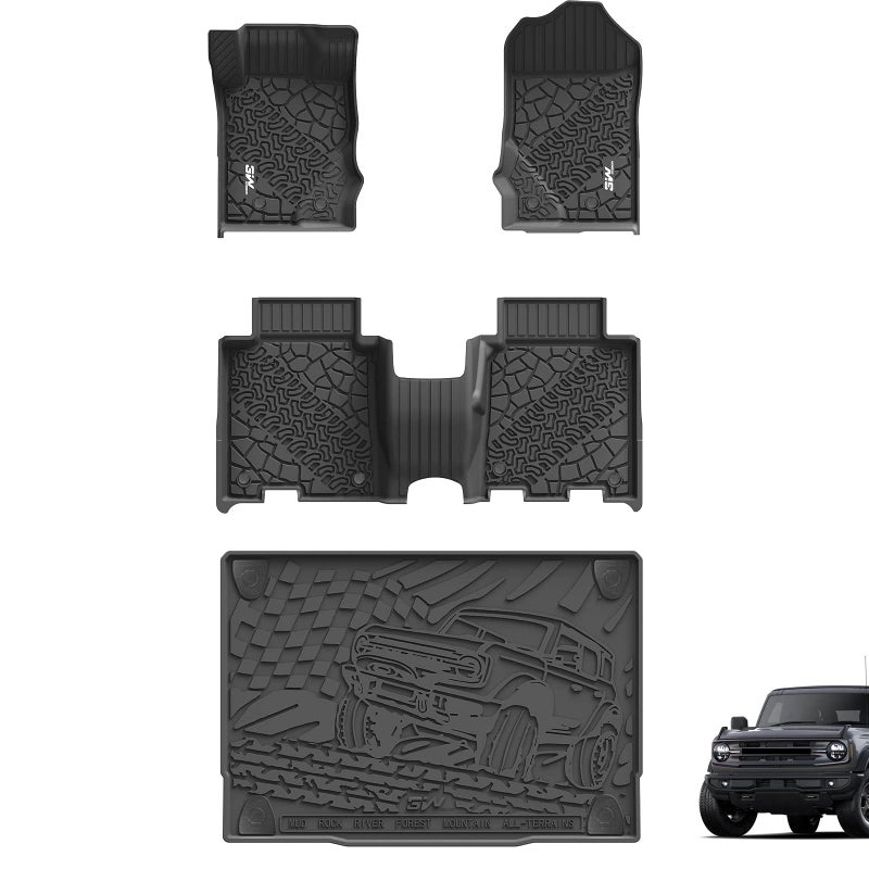 3W Floor Mats Cargo Liner Fit for 20212024 2025 Ford Bronco 4 Door TPE All Weather Custom Fit Floor Liner 1st 2nd Row and Full Set Trunk Mats Black Not for Bronco Sport Rubberized Floor