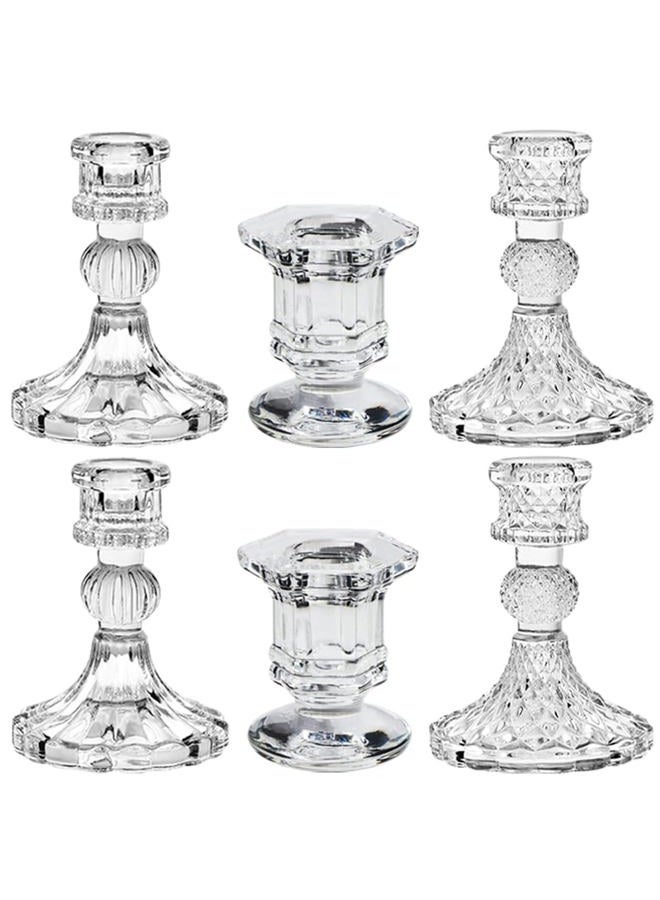 TINMIX Glass Candlestick Holders Set of 6, Taper Candle Holder for Wedding Festival Christmas Party Valentine's Decor, Table Centerpieces - Image 1