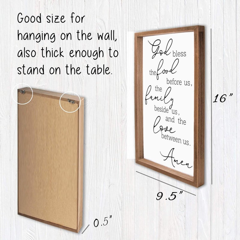 VILIGHT Framed Farmhouse Family Wall Decor for Dining Room and Kitchen - Rustic Wood Sign with Quotes Bless The Food Before Us - Image 3