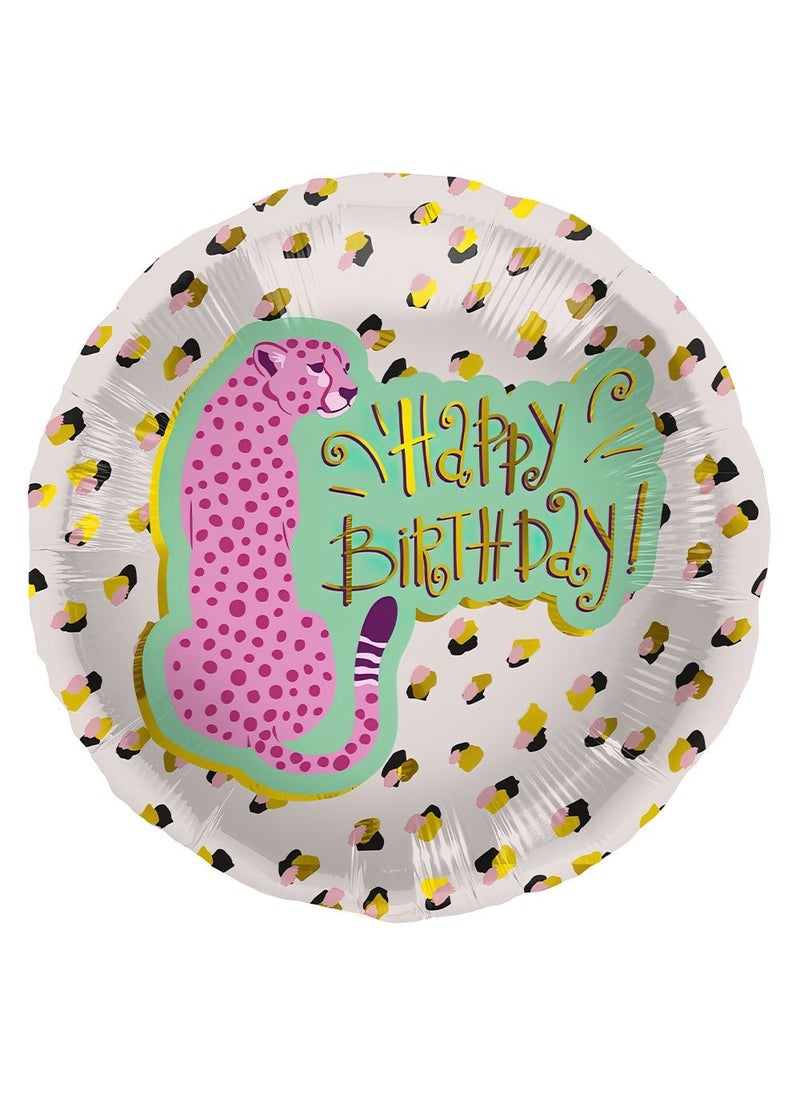 Folat Happy Birthday Leopard Foil Balloon Round Pink Gold 45cm - Image 1