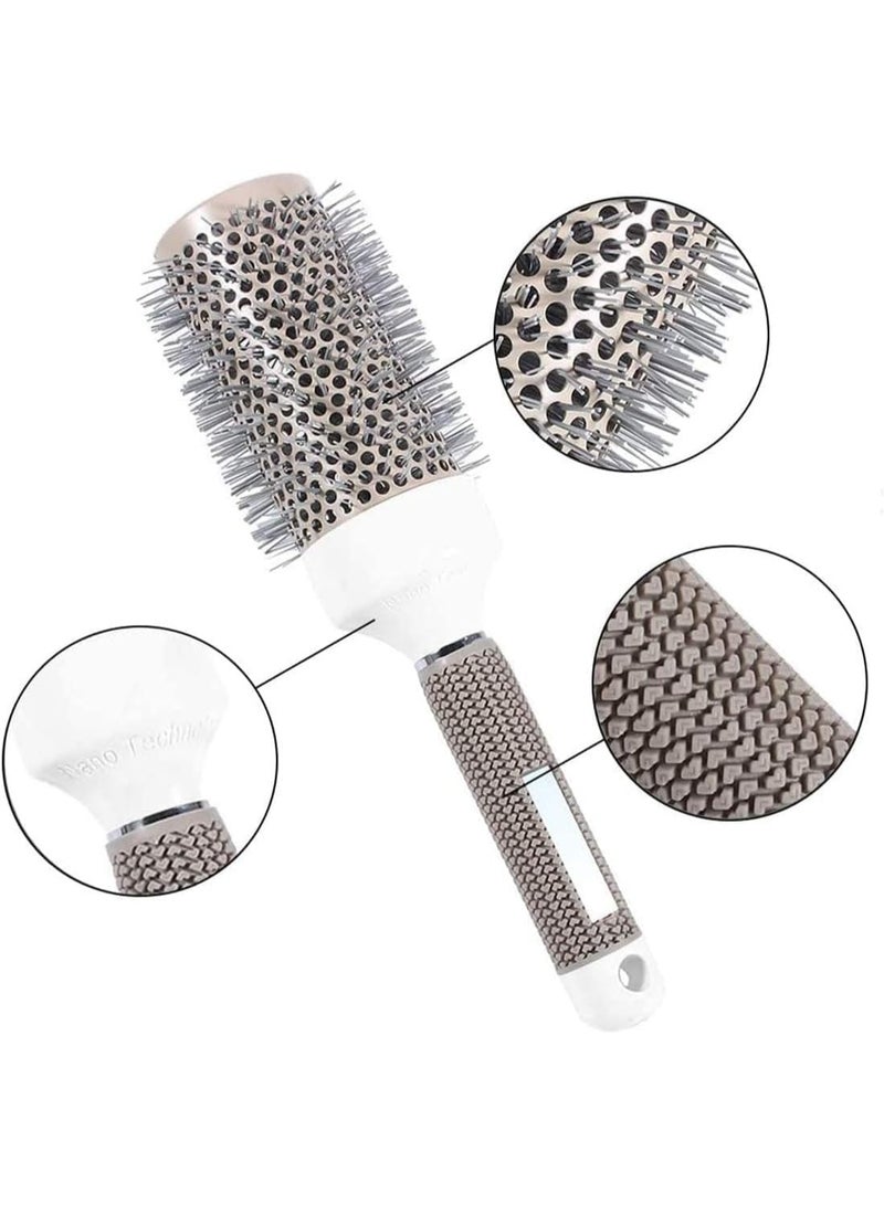 Professional 32mm Round Thermal Styling Brush – Ceramic Barrel Blow Dryer Hairbrush – Anti-Frizz, Heat-Resistant, Volumizing Brush for Hair Drying & Curling – Silver & White - Image 3