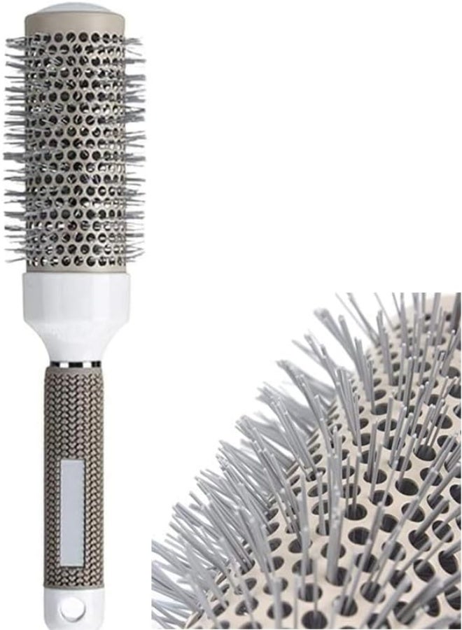 Professional 32mm Round Thermal Styling Brush – Ceramic Barrel Blow Dryer Hairbrush – Anti-Frizz, Heat-Resistant, Volumizing Brush for Hair Drying & Curling – Silver & White - Image 1