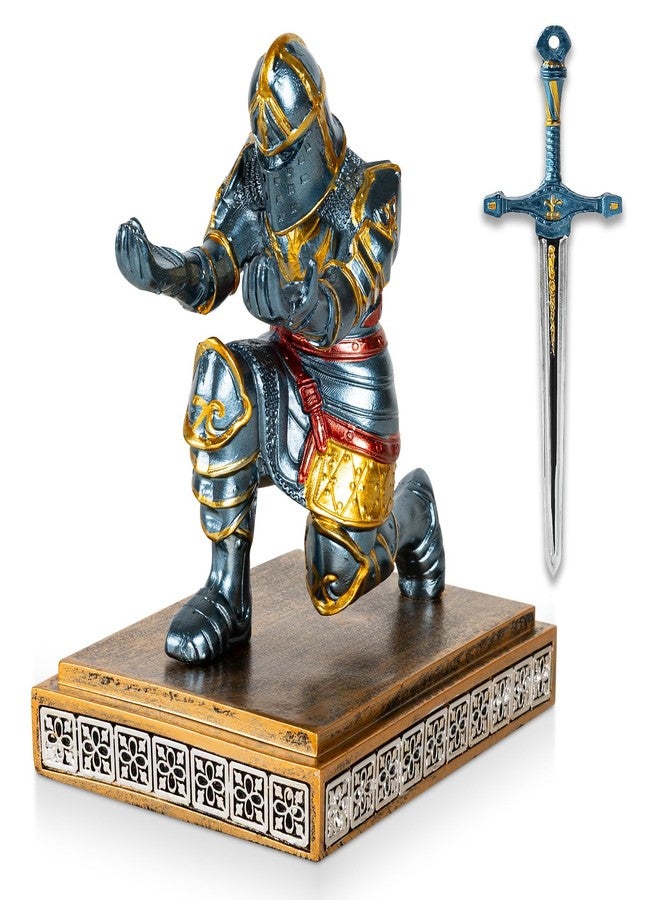 MACLARONX Kneeling Knight Pen Holder with Sword Medieval Warrior Fancy Pencil Stand for Office Desk Home Decor for Men Father Husband Armor Soldier Statue - Image 1