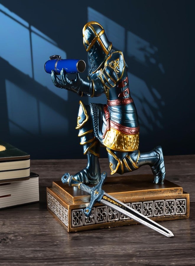 MACLARONX Kneeling Knight Pen Holder with Sword Medieval Warrior Fancy Pencil Stand for Office Desk Home Decor for Men Father Husband Armor Soldier Statue - Image 2