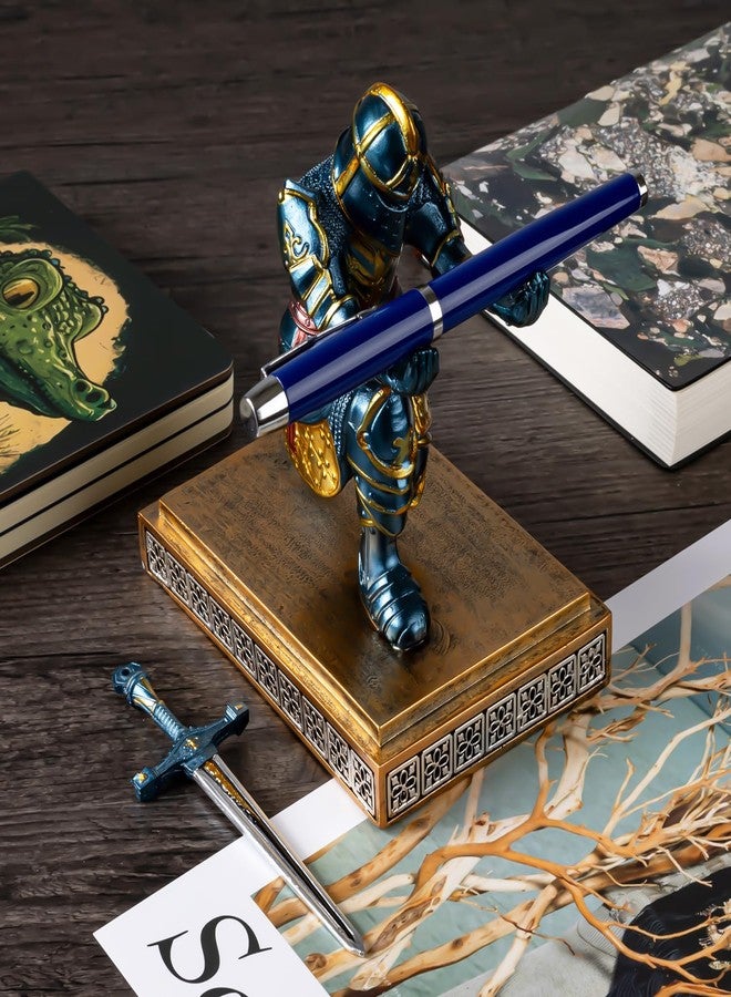 MACLARONX Kneeling Knight Pen Holder with Sword Medieval Warrior Fancy Pencil Stand for Office Desk Home Decor for Men Father Husband Armor Soldier Statue - Image 3