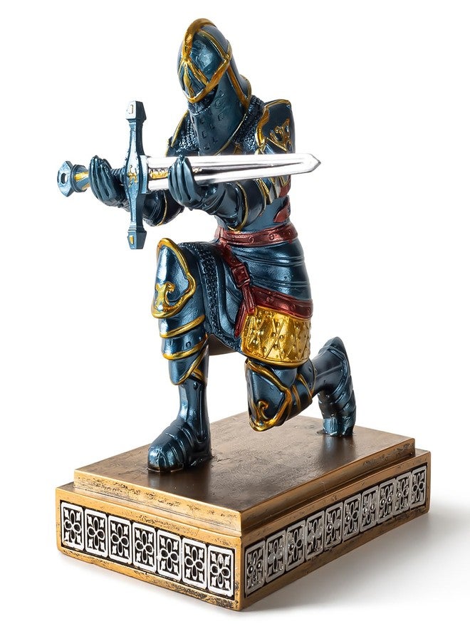 MACLARONX Kneeling Knight Pen Holder with Sword Medieval Warrior Fancy Pencil Stand for Office Desk Home Decor for Men Father Husband Armor Soldier Statue - Image 4