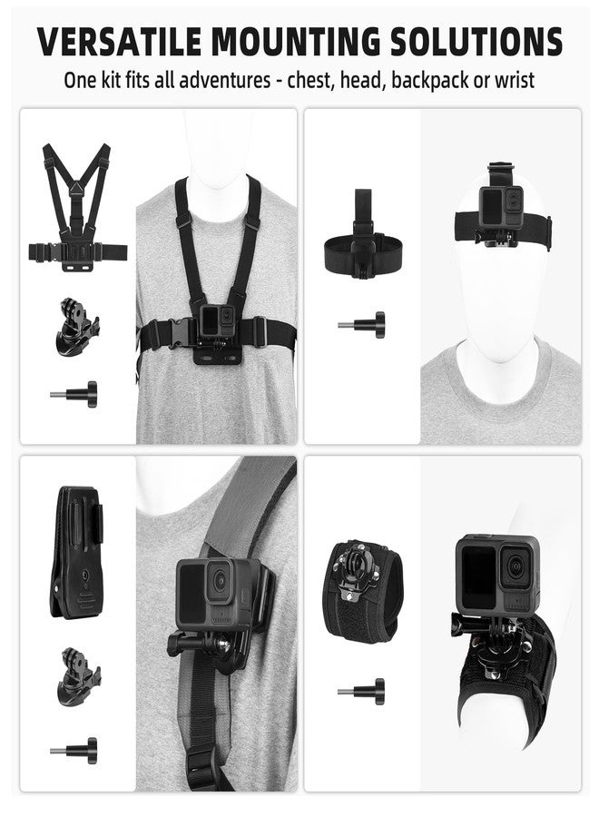 BRDRC مجموعة ملحقات BRDRC لكاميرات GoPro، تتضمن حزام تثبيت على الرأس والصدر، وحزام كتف، ومشبك تثبيت على حقيبة الظهر، وحزام معصم، ومحول دوار 360 درجة مع آلية تحرير سريعة لكاميرات DJI Action 5 Pro 4 3، ومجموعة ملحقات لكاميرات GoPro Hero. - Image 2