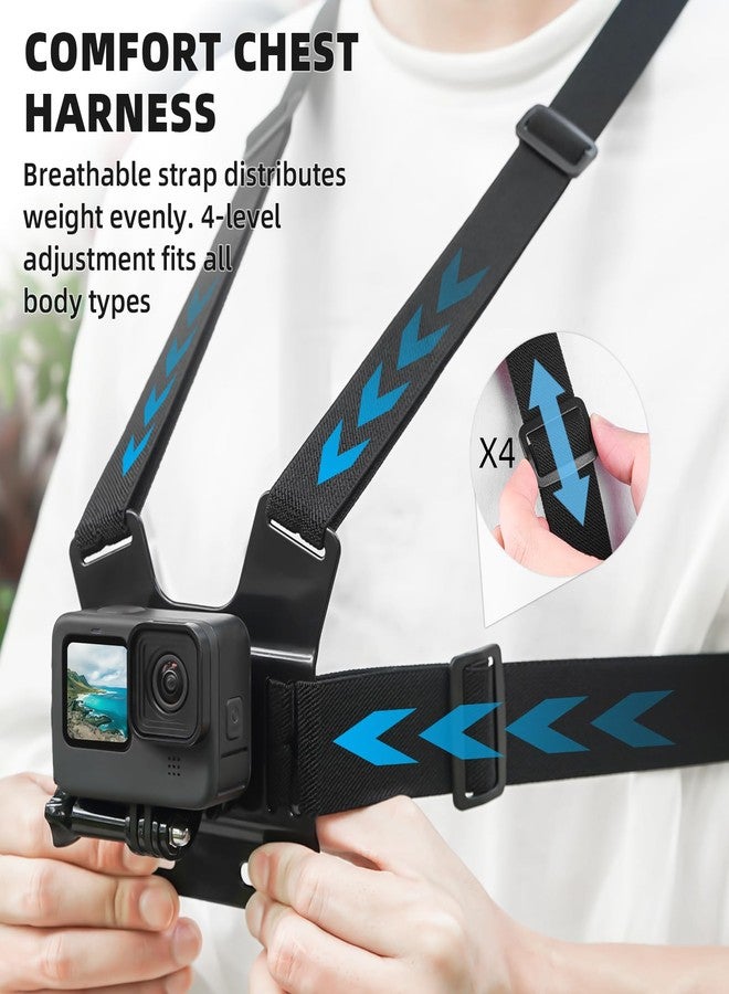 BRDRC مجموعة ملحقات BRDRC لكاميرات GoPro، تتضمن حزام تثبيت على الرأس والصدر، وحزام كتف، ومشبك تثبيت على حقيبة الظهر، وحزام معصم، ومحول دوار 360 درجة مع آلية تحرير سريعة لكاميرات DJI Action 5 Pro 4 3، ومجموعة ملحقات لكاميرات GoPro Hero. - Image 3