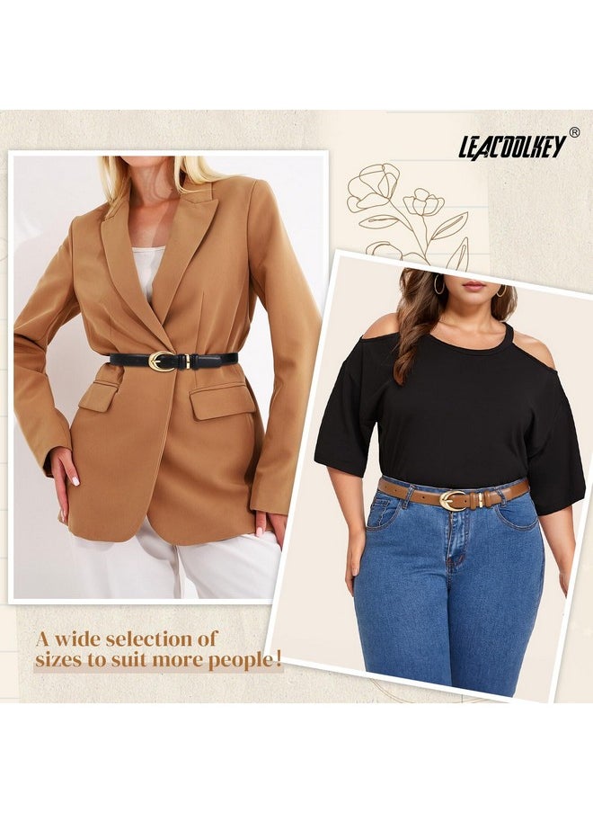 LEACOOLKEY - 2 Pack Women Leather Belts For Jeans Dress Fashion Skinny Belt With Gold Silver Buckle - Image 1