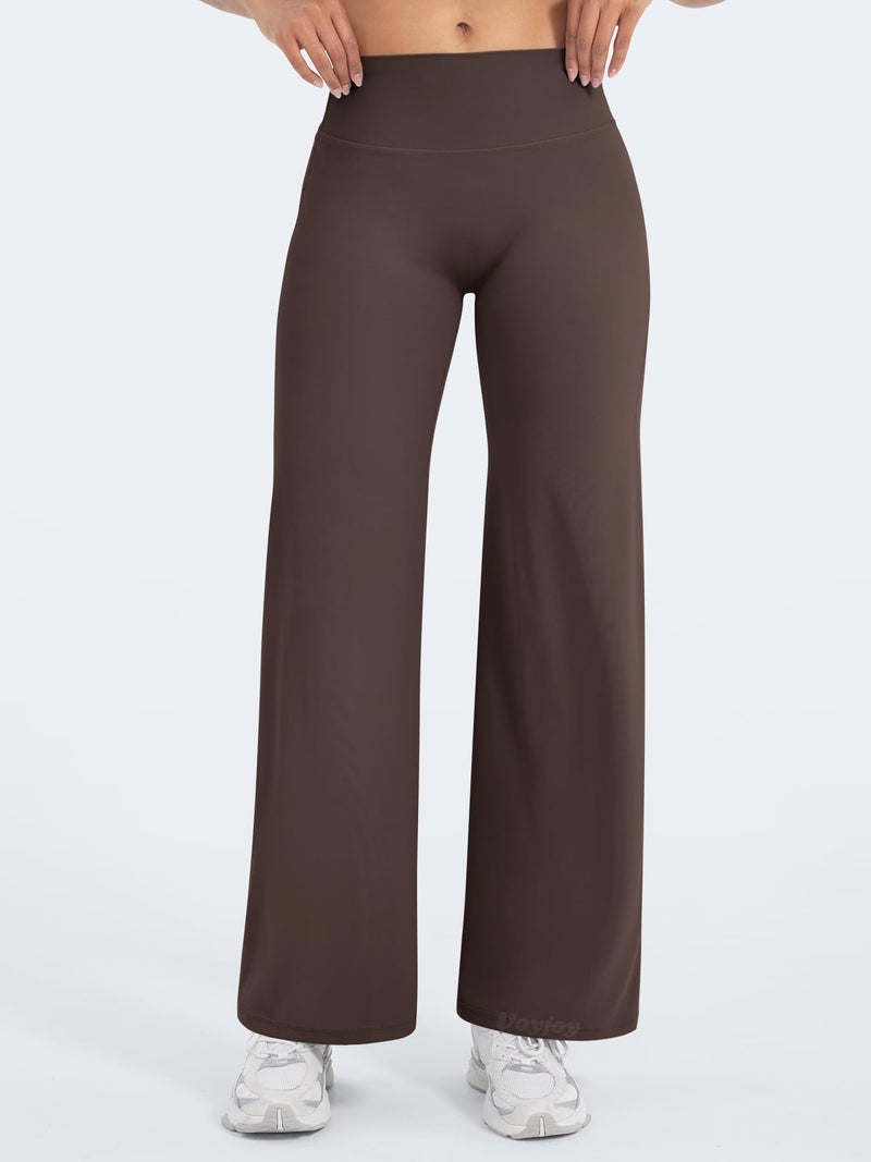 VOYJOY Straight Leggings Bottoms Wide Leg Pants for Women 29"/ 31.5"/33"/35" High Waist Stretch Casual Sweatpants Plum Brown - Image 5