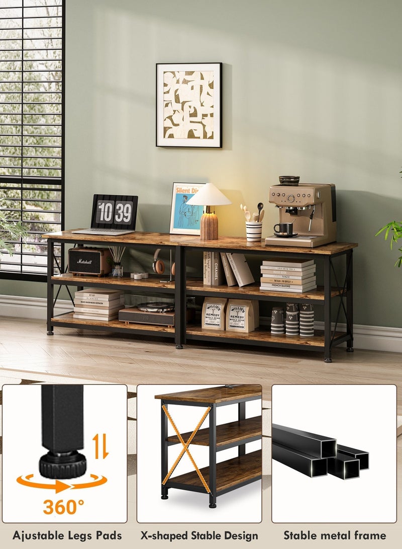 زانوتا 160*40*60 سم طاولة تلفزيون مع أرفف تخزين مفتوحة تصل إلى 70 بوصة مركز ترفيه طاولة تلفزيون خشبية لغرفة المعيشة وغرفة نوم 160*40*60 سم بني - Image 3