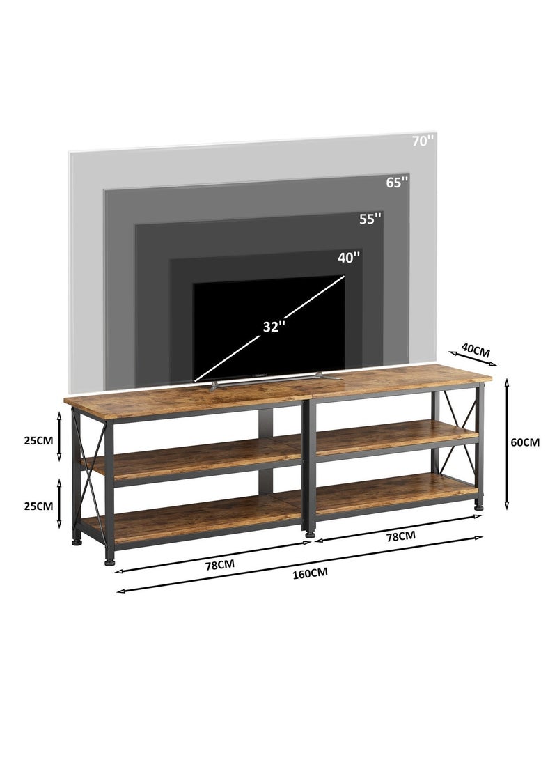 زانوتا 160*40*60 سم طاولة تلفزيون مع أرفف تخزين مفتوحة تصل إلى 70 بوصة مركز ترفيه طاولة تلفزيون خشبية لغرفة المعيشة وغرفة نوم 160*40*60 سم بني - Image 4