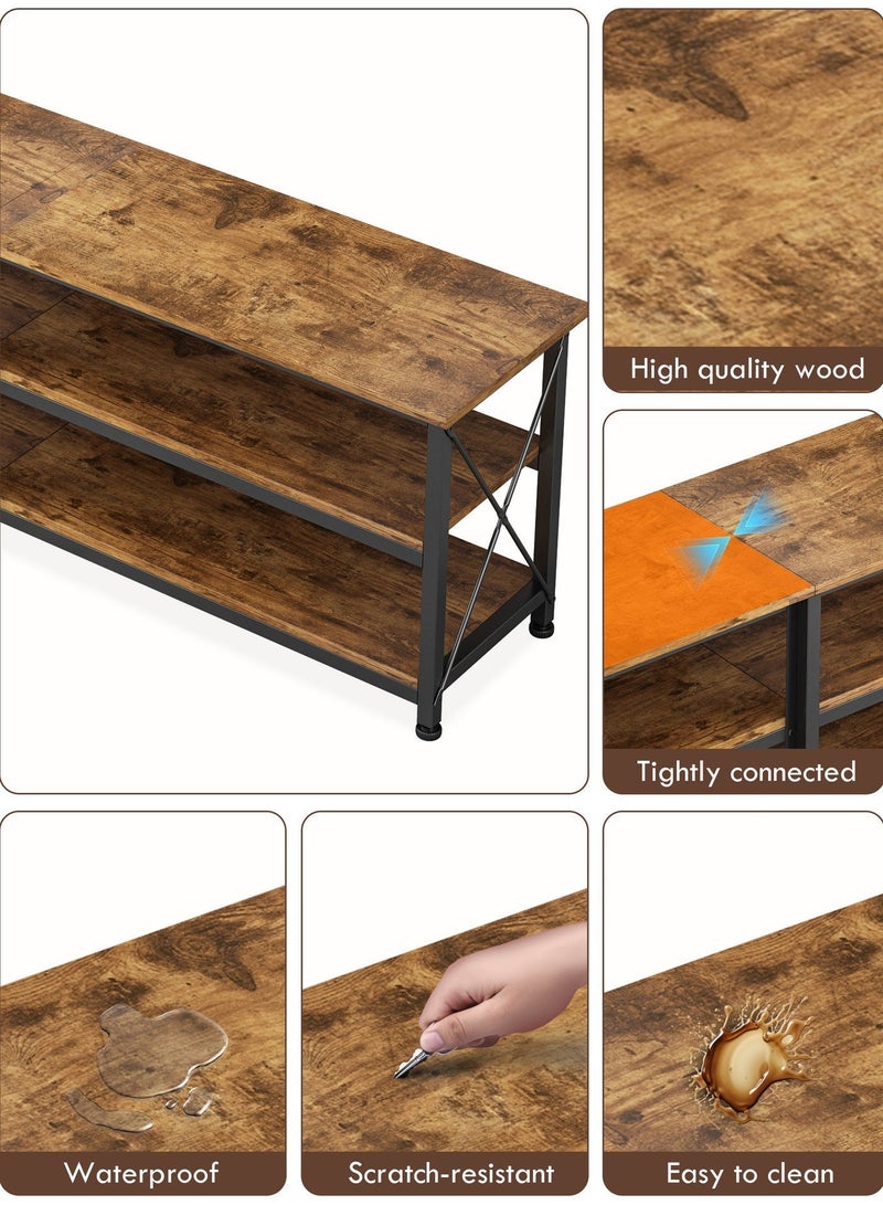 زانوتا 160*40*60 سم طاولة تلفزيون مع أرفف تخزين مفتوحة تصل إلى 70 بوصة مركز ترفيه طاولة تلفزيون خشبية لغرفة المعيشة وغرفة نوم 160*40*60 سم بني - Image 5