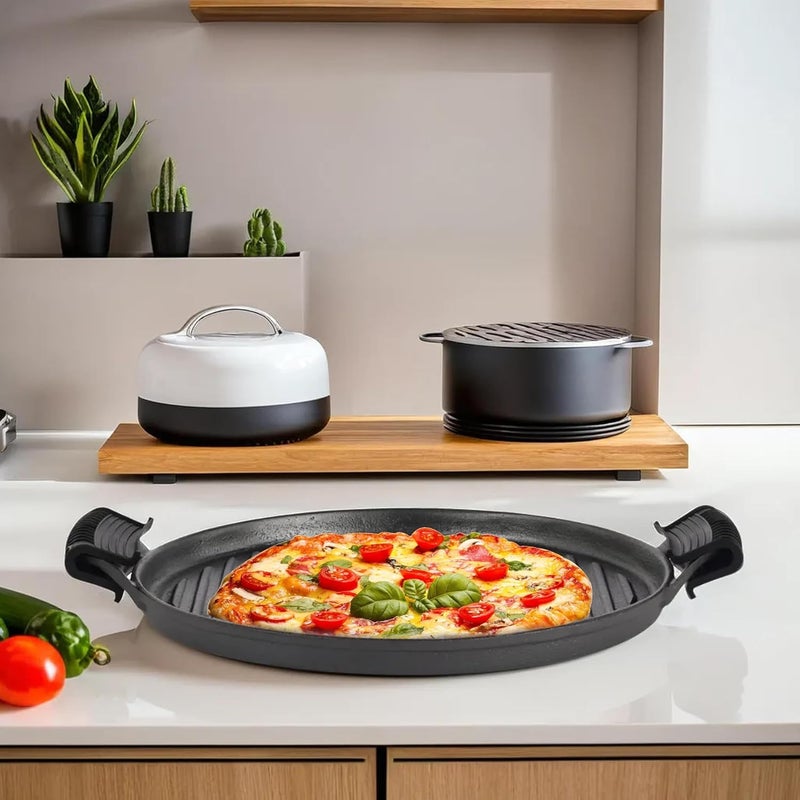 Kuber Industries Kuber Industries Iron Grill Pan Non Stick Tandoori Tawa for Sandwich, Omelett, Chicken Cooking | Grill Pan Cast Iron with Removable Handles | Black  - Image 1