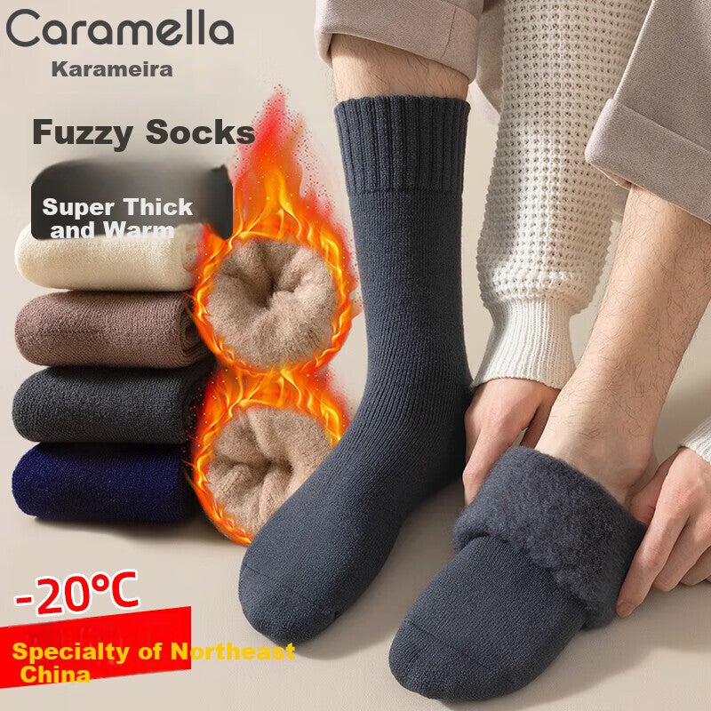 جوارب Caramella للرجال, مبطن بالصوف للدفء, جوارب طويلة مضادة للبرد لشمال شرق الصين, جوارب تيري حرارية شتوية سميكة, 3 أنماط مختلطة - Image 3
