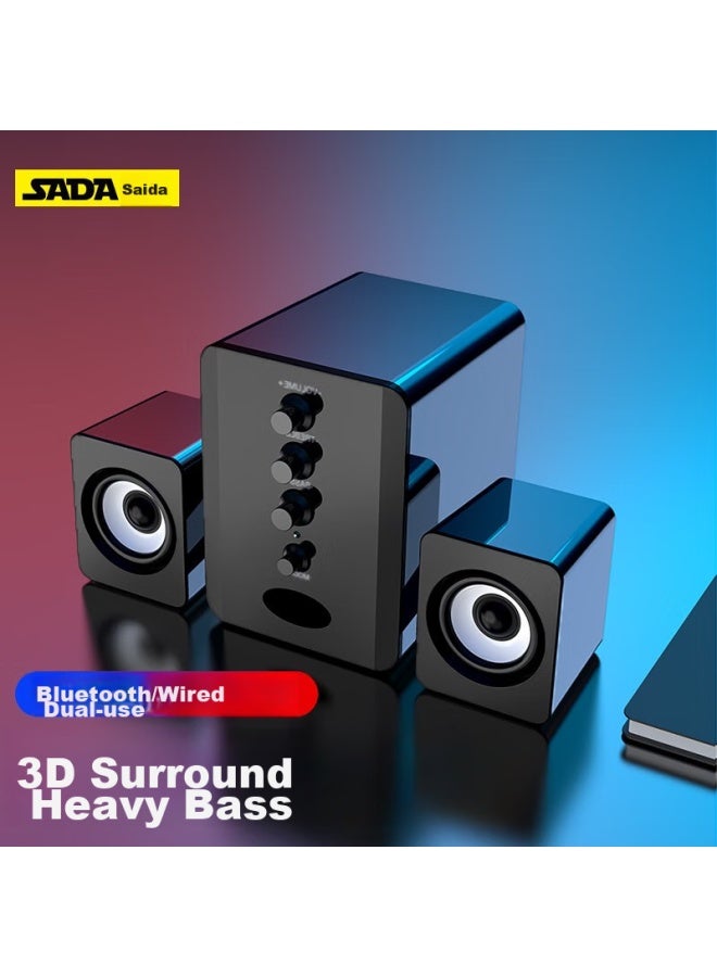 SADA مكبرات صوت الكمبيوتر D-202، مكبر صوت بلوتوث متعدد الوسائط، مضخم صوت مكتبي، مكبرات صوت مكتبية نشطة، مدفع فولاذي صغير سلكي منزلي، متوافق مع الهواتف المحمولة وأجهزة الكمبيوتر المحمولة، إصدار بلوتوث - Image 1