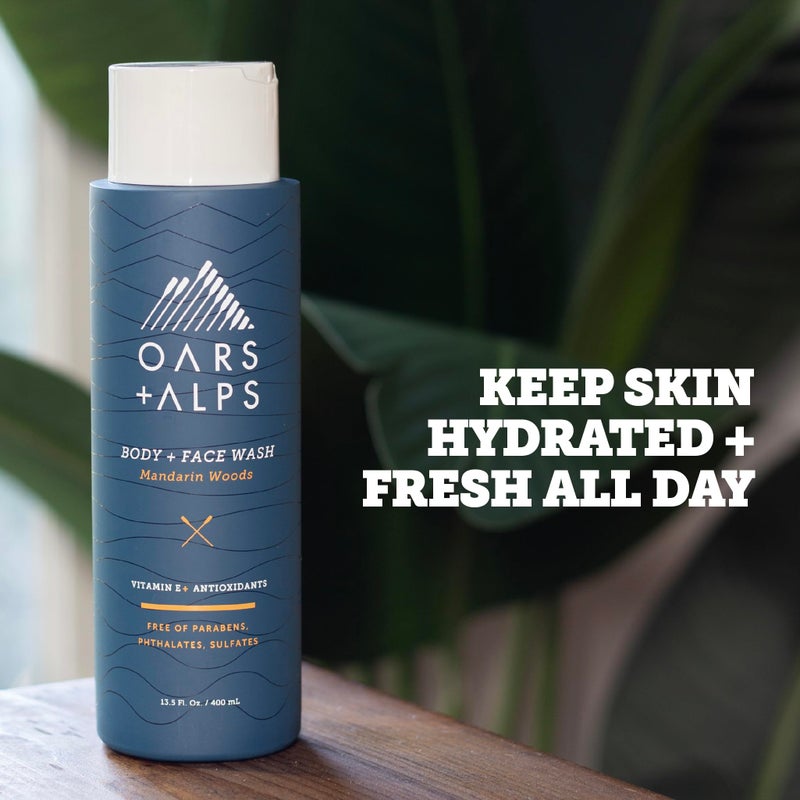 Oars + Alps Mens Moisturizing Body and Face Wash, Skin Care Infused with Vitamin E and Antioxidants, Sulfate Free, Mandarin Woods, 13.5oz, 2 Pack - Image 2