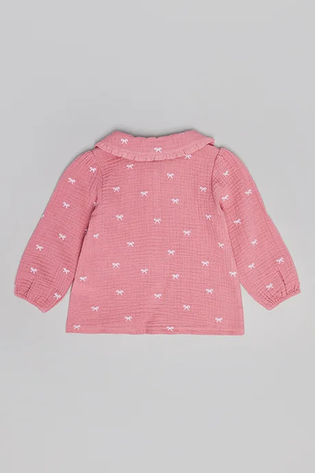أر أند بي Embroidered Shirt with Spread Collar and Long Sleeves
