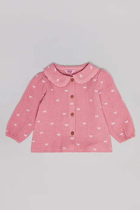 أر أند بي Embroidered Shirt with Spread Collar and Long Sleeves