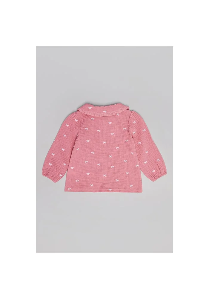 أر أند بي Embroidered Shirt with Spread Collar and Long Sleeves