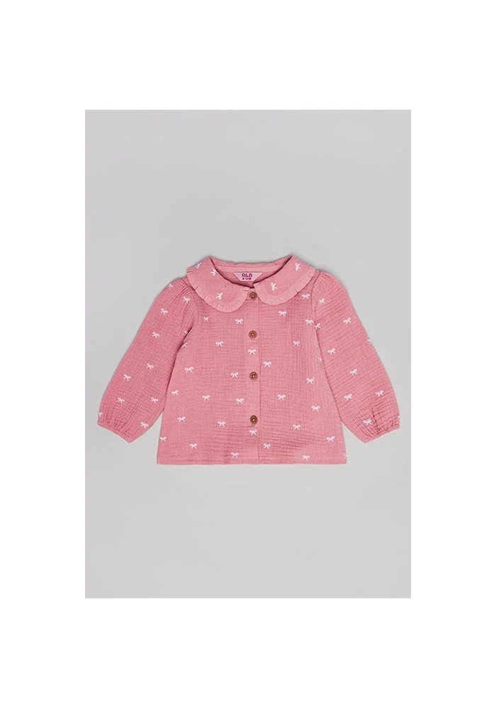 أر أند بي Embroidered Shirt with Spread Collar and Long Sleeves