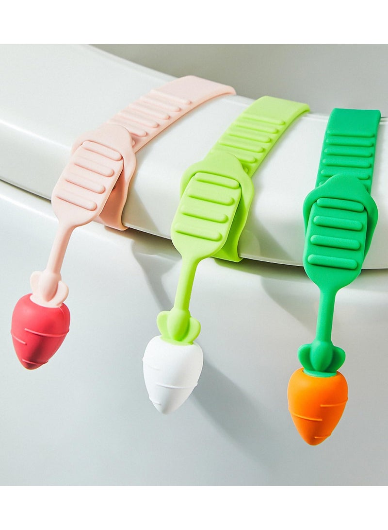 SYOSI Creative Funny Carrot Silica Gel Toilet Seats Cover Lifter, SYOSI Not Dirty Hands Toilet Seat Lifters Adjustable, Flexible Toilet lid Handle Silicone Lifter for Travel Home Bathroom (Mix 3 Colors) - Image 2