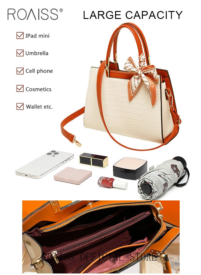 roaiss Women Stylish Handbag with Top Handle and Exquisite Silk Scarf, Large Capacity Shoulder Bag with Adjustable Strap and Zipper Closure, Elegant Chic Crossbody Bag for Ladies, Ideal for Dating, Shopping and Everyday Use - Image 3