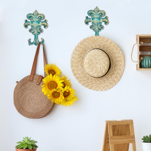 Sungmor Decorative Cast Iron Wall Hooks Set of 2 Vintage Coat Hooks Farmhouse Key Holder Large Coat Hanger Towel Rack Antique Green Wall Mounted Hooks for Hanging Keys Robes Hats Dog Leashes - Image 3