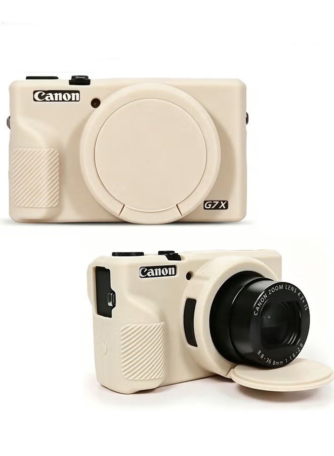YJ Silicone Protective Case for Canon PowerShot G7X Mark III Digital Camera, Soft Silicone Cover, Detachable Lens Cap, Anti-Slip and Scratch-Resistant, Beige - Image 1