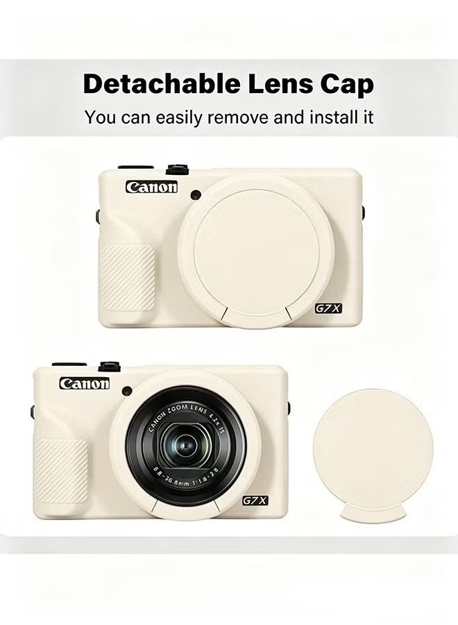 YJ Silicone Protective Case for Canon PowerShot G7X Mark III Digital Camera, Soft Silicone Cover, Detachable Lens Cap, Anti-Slip and Scratch-Resistant, Beige - Image 3