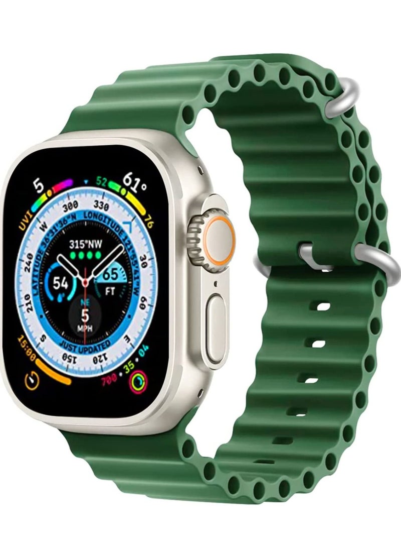 UCHUANG for Apple Watch Band Strap 42mm 44mm 45mm 49mm Ocean Soft Silicone Wristband Sport Replacement Bands with Adjustable Stainless Steel Buckle for iWatch Ultra Series 8 7 SE 6 5 4 3 2 1（Green）  - Image 1