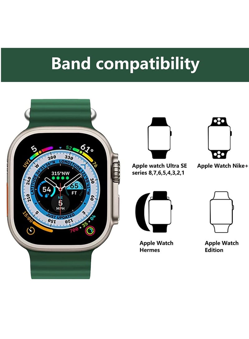 UCHUANG for Apple Watch Band Strap 42mm 44mm 45mm 49mm Ocean Soft Silicone Wristband Sport Replacement Bands with Adjustable Stainless Steel Buckle for iWatch Ultra Series 8 7 SE 6 5 4 3 2 1（Green）  - Image 2
