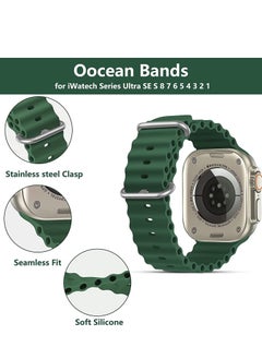 Generic UCHUANG for Apple Watch Band Strap 42mm 44mm 45mm 49mm Ocean Soft Silicone Wristband Sport Replacement Bands with Adjustable Stainless Steel Buckle for iWatch Ultra Series 8 7 SE 6 5 4 3 2 1（Green）  - Image 3