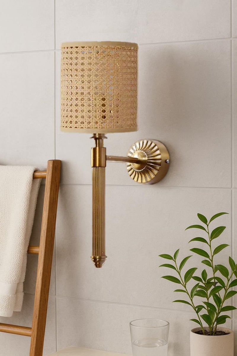 AKWAY Rattan Wall lamp for Living Room | Bamboo Wall Lights for Bedroom | Modern Cane Wall Lamps for Home Decoration (Hexagonal Cylindrical Webbing - Eshana) - Image 4