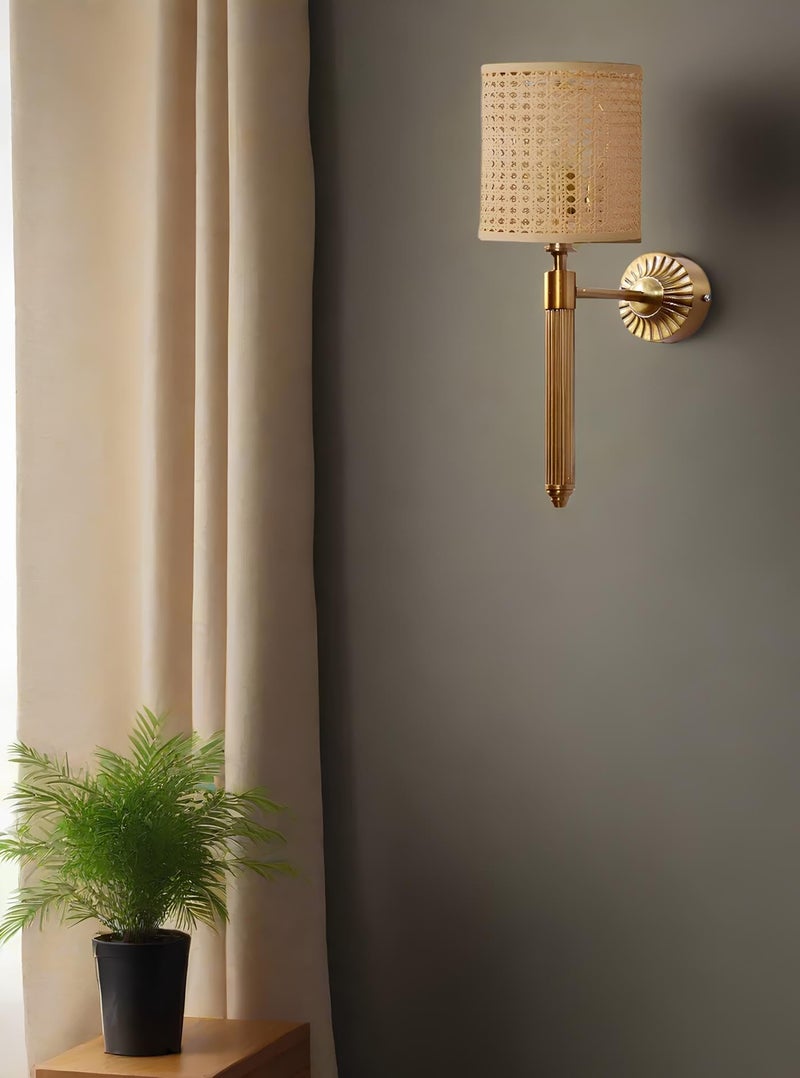 AKWAY Rattan Wall lamp for Living Room | Bamboo Wall Lights for Bedroom | Modern Cane Wall Lamps for Home Decoration (Hexagonal Cylindrical Webbing - Eshana) - Image 2