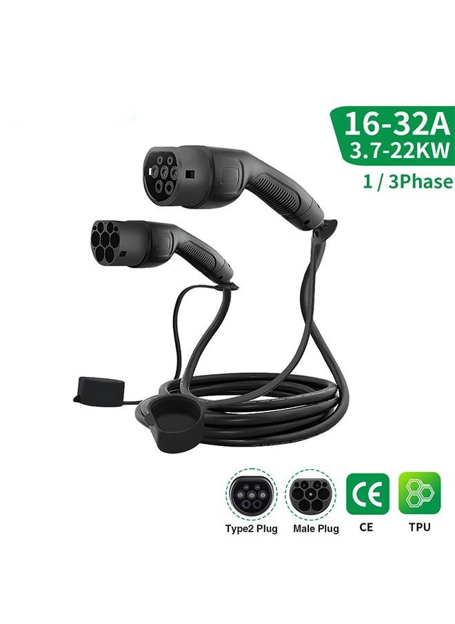 Generic - EVSUN EV Car Charger Charging Cable 1 Phase or 3 Phase Electric Vehicle 16A-32A Type 2 Female to Male IEC 62196 Plug Length 5M - Image 1