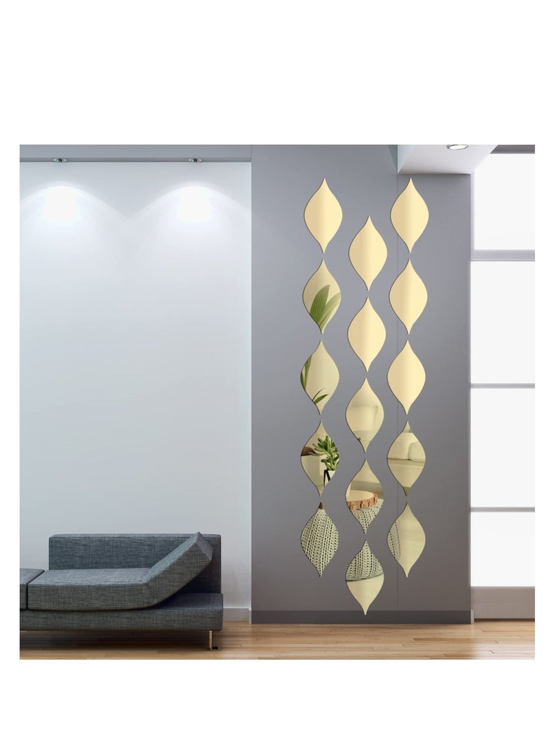 SOLARAE 15 عبوة ملصقات مرآة أكريليك للجدران، ملصقات مرآة على شكل قطرة، ديكور جدران، ملصقات مرآة قابلة للإزالة، فن ملصقات جدارية ثلاثية الأبعاد على شكل قطرة لغرفة المعيشة، الحمام، مكتب المنزل، باللون الذهبي - Image 3