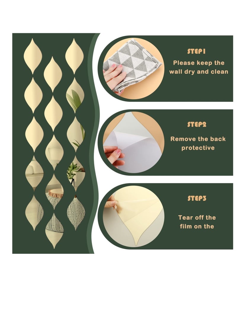 SOLARAE 15 عبوة ملصقات مرآة أكريليك للجدران، ملصقات مرآة على شكل قطرة، ديكور جدران، ملصقات مرآة قابلة للإزالة، فن ملصقات جدارية ثلاثية الأبعاد على شكل قطرة لغرفة المعيشة، الحمام، مكتب المنزل، باللون الذهبي - Image 4