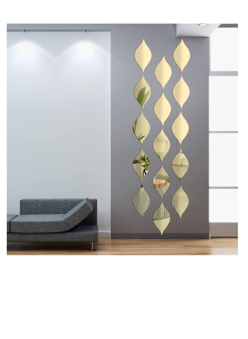 SOLARAE 15 عبوة ملصقات مرآة أكريليك للجدران، ملصقات مرآة على شكل قطرة، ديكور جدران، ملصقات مرآة قابلة للإزالة، فن ملصقات جدارية ثلاثية الأبعاد على شكل قطرة لغرفة المعيشة، الحمام، مكتب المنزل، باللون الذهبي - Image 1