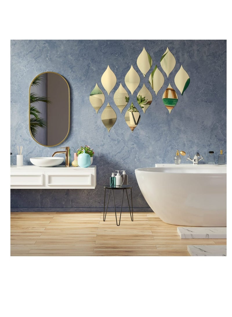 SOLARAE 15 عبوة ملصقات مرآة أكريليك للجدران، ملصقات مرآة على شكل قطرة، ديكور جدران، ملصقات مرآة قابلة للإزالة، فن ملصقات جدارية ثلاثية الأبعاد على شكل قطرة لغرفة المعيشة، الحمام، مكتب المنزل، باللون الذهبي - Image 5