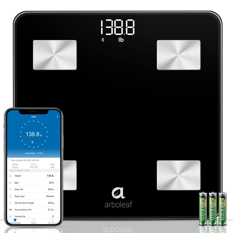 arboleaf Smart Bathroom Scale for Body Weight Bluetooth Digital Body Scale 14 Key Composition Analysis Including BMI and Body Fat Synced to Your App Max 400lbWhite