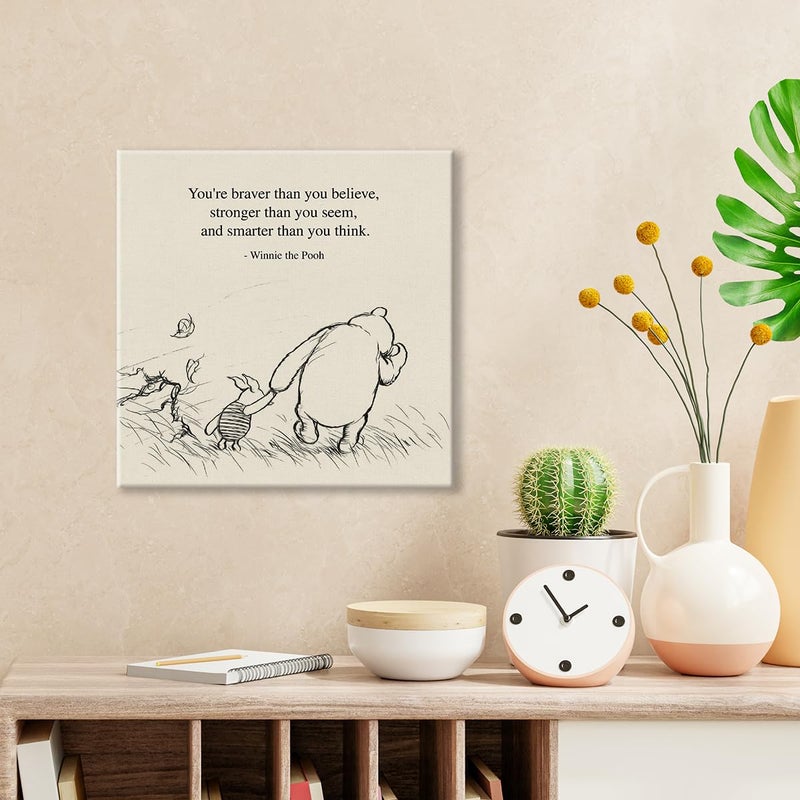 Dolimifa Classic Winnie the Pooh Quote Wall Art Decor Retro Braver Stronger Smarter Positive Sayings Canvas Painting Pictures Framed Print Sign Artwork Ready to Hang (8x8 Inches) - Image 3